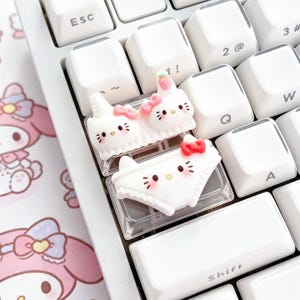 Cute Cat Hello Kitty Bow Artisan Keycap Set, Kawaii Pink Kitty Keycap, Transparent Mechanical Keyboard Keycap, Custom Anime Aesthetic Keycap