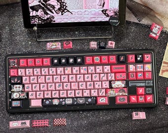 Cool Music Playing Cat Themed Keycap Set for Mechanical Keyboard, Kawaii Keycap Set, Custom Keycap Set, PBT Dye-Sub, Anime Keycap Set