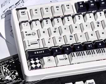 Cute Piano and Bear Themed Keycap Set for Mechanical Keyboard, Song and Music Themed Keycap Set, Custom Keycap Set, White Keycap Set