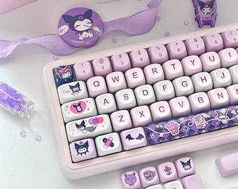 Cute Kuromi Kawaii Themed Keycap Set for Mechanical Keyboard, Cartoon Keycap Set, Anime Keycap Set, PBT DyeSub, Custom Keycap Set, MX Switch