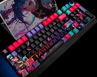 Jinx Cyberpunk Keycap Set for Mechanical Keyboard | Blue Purple Anime Keycaps, Cherry Profile, Gaming Custom Theme – MonsterKeycaps®