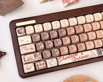 Sherlock Holmes Inspired Keycap Set, Vintage Coffee Aesthetic Keyboard Keycaps, Retro Literary Custom Keycap, MX Switch Compatible