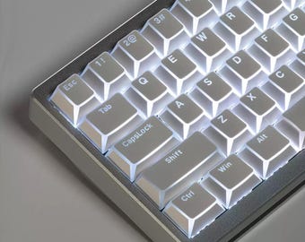 White Transparent Backlit Keycap Set for Mechanical Keyboard, Minimal RGB Shine Through Keycaps, Custom PBT Keycaps, MX Switch Compatible