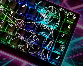 RGB Neon Anime Kawaii Art Keycap Set – Rainbow Backlit Mechanical Keyboard Keycaps, Custom PBT Transparent Keycaps, MX Switch Compatible