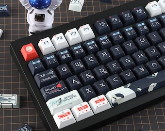 Cool Space Galaxy Astronaut Themed Keycap Set for Mechanical Keyboard, Custom PBT Keycap Sets, Black and White Keycaps, Cherry Profile