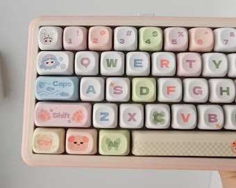 Pastel Animal Friends Keycap Set for Mechanical Keyboard | Cute Kawaii Animal Keycaps, MOA Profile, Custom Cartoon Theme – MonsterKeycaps®