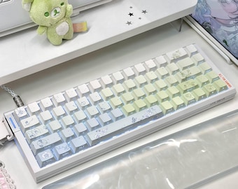 Soft Matcha Floral Keycap Set for Mechanical Keyboard | Shine Through Backlit Keycaps, Cherry, MX Switch Compatible – MonsterKeycaps®