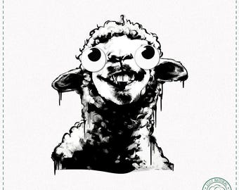 Funny Sheep Googly Eyes T-Shirt - Quirky Stencil Animal Meme Shirt