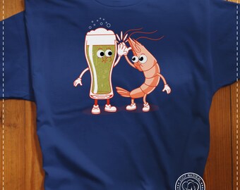 Funny Beer and Shrimp Googly Eyes T-shirt - Drinking Buddy Tee Bar Humor