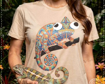 Derpy Chameleon T-Shirt - Trippy Colorful Psychedelic Mandala Lizard, Weirdcore Tee