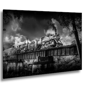 Dual Steam Locomotives Train Photo Crossing Trestle Chattanooga to Summerville
