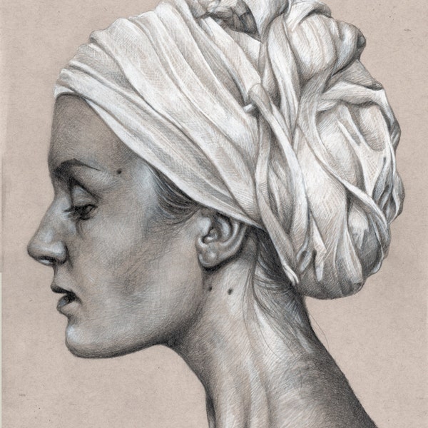 Woman with Turban Graphite Portrait 25% OFF SALE