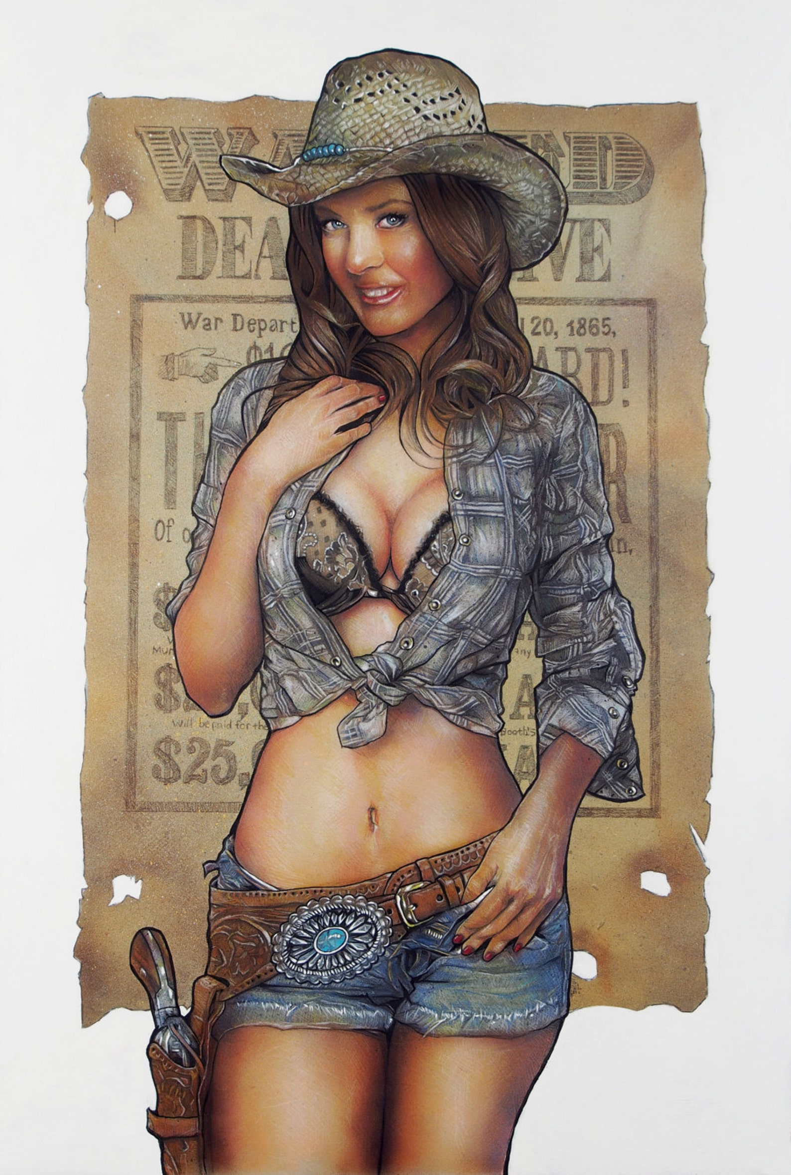 Kuh Mädchen Country Western inspiriert Pinup-Girl - traditionellen Medien.