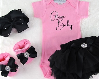 Roupa para Bebê Menina, Presente para Chá de Bebê, Recém-Nascida, Roupa para Bebê Menina, Conjunto de Presente para Bebê, Faixa de Cabelo para Bebê, Bebê Glamouroso