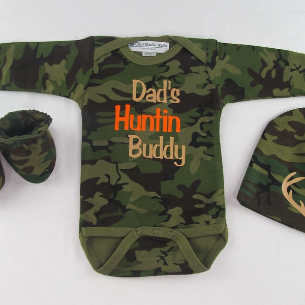 Baby Camo Clothing, Baby Hunting Outfit, Dad's Hunting Buddy, Newborn Clothes, New Baby Boy, Baby Gift, Newborn, Baby Clothes, Baby Gift