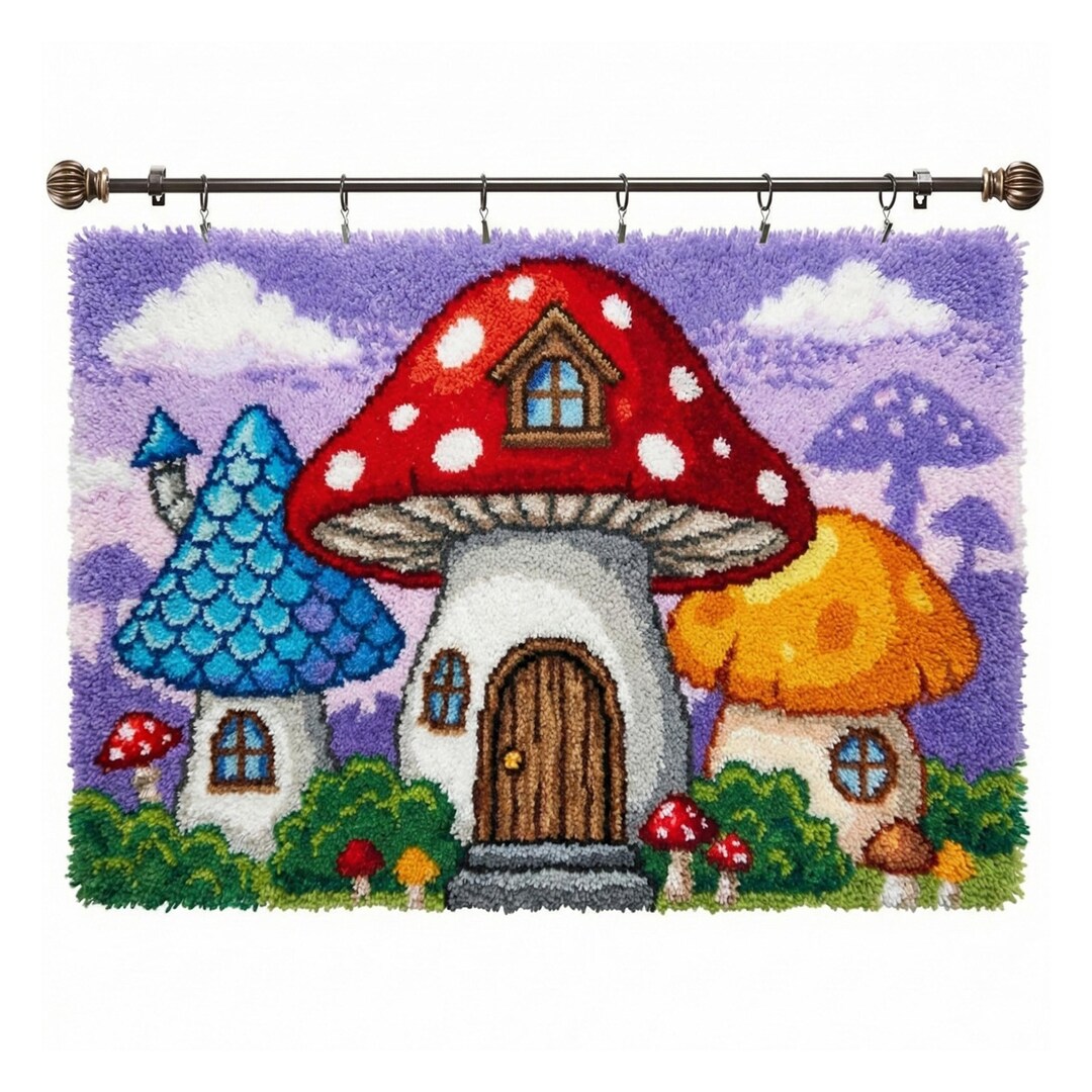 Toadstool Rug Magic Toadstool Latch Hook Rug Kit DIY Yarn Craft Fantasy Reader ...