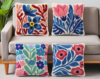 Botanical Garden Latch Hook Pillow Kit Plant Flower Leaf Blossom Adult Hobby Craft Kit