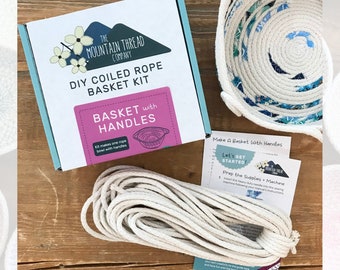 DIY Basket with Handles Kit Coiled Rope Basketry—Make Your Own Craft Sewing Pattern Tutorial Organizer Bowl Storage Home Storage Gift