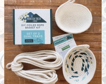 DIY 2 Oval Trays 5/16" Kit Coiled Rope Basketry—Make Your Own Craft Sewing Pattern Tutorial Organizer Bowl Storage Home Storage Gift