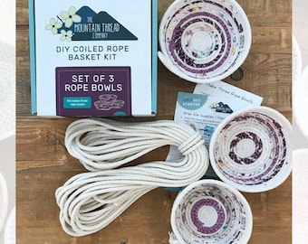 DIY Set of 3 Rope Bowls Kit Coiled Rope Basketry—Make Your Own Craft Sewing Pattern Tutorial Organizer Bowl Storage