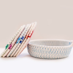 Colorful Rope Coaster Set—Coiled Rope Basketry Gift Set Specially Designed 100% Cotton Rope Home Decor Hostess Macrame Basket Natural