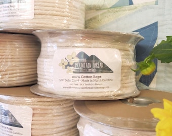 Specially Designed Spoolette 3/16&quot; 100% Cotton Rope—5mm—American Made—200&#39; Solid Braid Cord Macrame Coiled Basket Bowl Basketry DIY Supplies