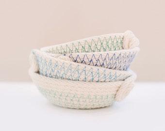 Set of 4 Small Trinket Bowls—Coiled Rope Basketry Gift Set Specially Designed 100% Cotton Rope Home Decor