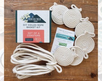 DIY Set of 6 Coasters 5/16" Kit Coiled Rope Basketry—Make Your Own Craft Sewing Pattern Tutorial Organizer Bowl Storage Home Storage Gift