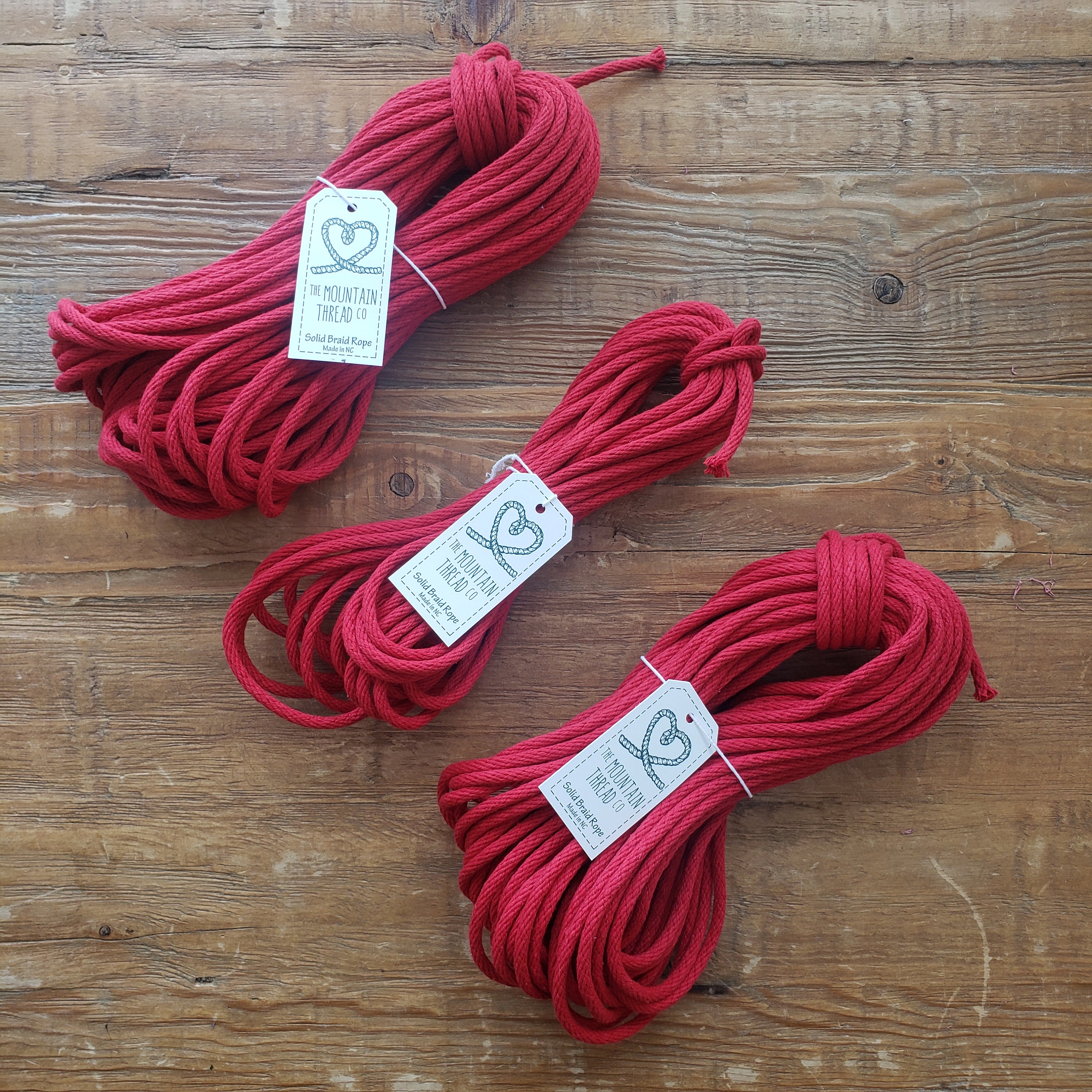Red Specially Designed 3/16" Colorful Cotton Solid Braid Rope—Cord Macrame Coiled Basket Bowl Basketry DIY Make It Yourself Supply