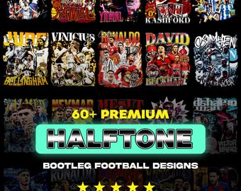 60+ Halftone Bootleg Football Designs PNG - Vintage Street Sports Kunstwerke für schwarzen Stoff, DTF & Siebdruck