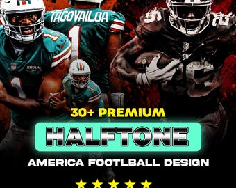 30+ Halbton American Football Premium Design Paket | Kontrastreiche Sportgrafik | A2 A3 A4 PNG | Schwarzer Stoff bereit