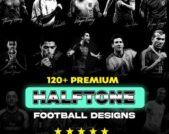 Halbton Fußball Designs bündeln 120+ | Football T-Shirt Grafiken für DTF DTG Druck