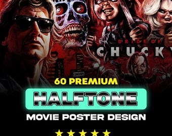 60 PNG-Pack für Halbtonfilme | Premium Designs mit hohem Kontrast | A2 A3 A4 Formate | Druckfertiges Grafik-Bundle