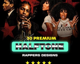 Halftone Rapper Design Pack PNG Bundle A2 A3 A4 | Premium Hip Hop Streetwear Grafiken | DTF DTG T-Shirt Druckpaket | Digitaler Download