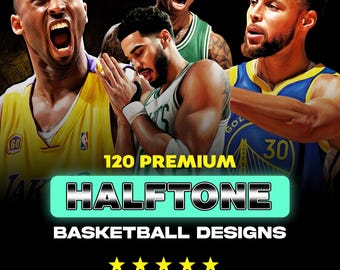 120+ Halbton Basketball Spieler Designs A2 A3 A4 | Premium Streetwear Sport | Kontrastreich | Druckbare DTF Siebdrucksublimation