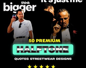 50 Motivationszitate im Halbton-Design (PNG-Bundle, A2, A3, A4) | Inspirierende Typografie-Grafiken | DTF/DTG-T-Shirt-Druckpaket | Digitaler Download