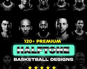 120+ Halbton Basketball Designs | Hochauflösende PNG Grafik-Bundle | Fertiger Print