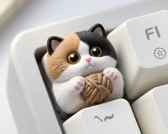 Hand Painted Calico Cat Keycap, MX Switch Artisan Resin Keycap, Cute Kitty Desk Setup Decor, Mechanical Keyboard Gift