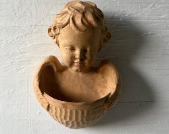 Vintage hand made wood Angel Catholic rosary holder