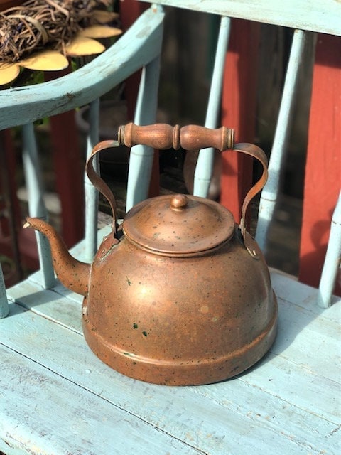 Copper Tea Kettle With Wooden Handle,vintage Style Teapot, English