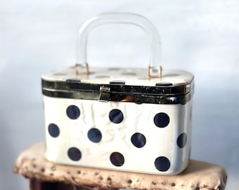 Vintage 60s Lucite purse Jewelry box black & white Polka dots Rockabilly purse