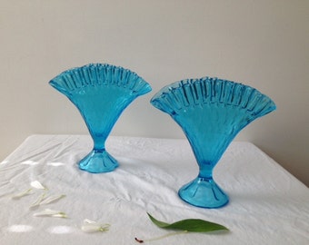 Vintage Fenton blue Depression Glass vase