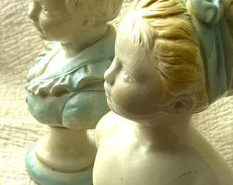 Extremely rare Boy and Girl head bust Victorian Antique figure Statues 12" tall