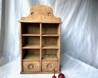 Antique Primitive hand-made wood little dresser ,original  color   hanging herbal  box,very nice farm house decoration