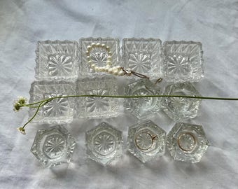 Antique  Vintage  open salt crystal glass salt cellar dish 12pc wedding gift or decoration
