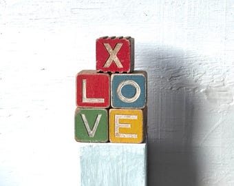 Vintage wood child toy  blocks and alphabet  5 pieces