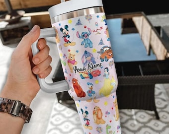 Gobelet personnalisé avec personnages colorés de Disneyland, gobelet personnages de Disneyland 40 oz, cadeau de gobelet pour les fans de Disneyland