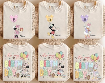 Custom Name Age Mickey & Firends With Balloon Shirt, Personalized Mickey Mouse Birthday Present Gift, Disneyland Birthday Family Trip