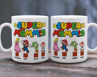 Personalized Super Mommio Ceramic Mug, Best Mom Ever, Gaming Coffee Cup, Gift For Mom, Mario Luigi Peach Mug, Nintendo Gift For Mother's Day
