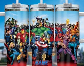 Custom Superhero Team Movie Tumbler 40oz 30oz 20oz Handle Travel Mug Gift